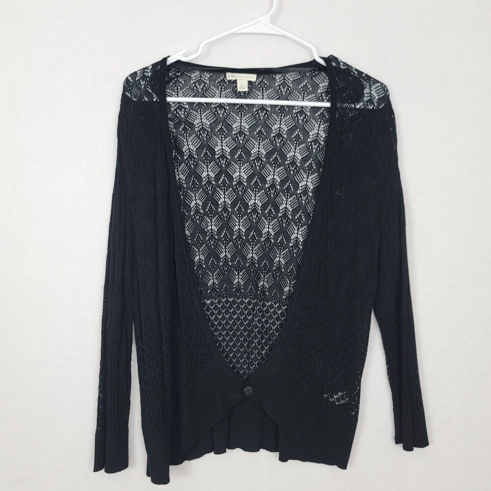 Cato Black Large Lace Crochet Cardigan Button Whimsy Feminine Fairy Goth Lightwe